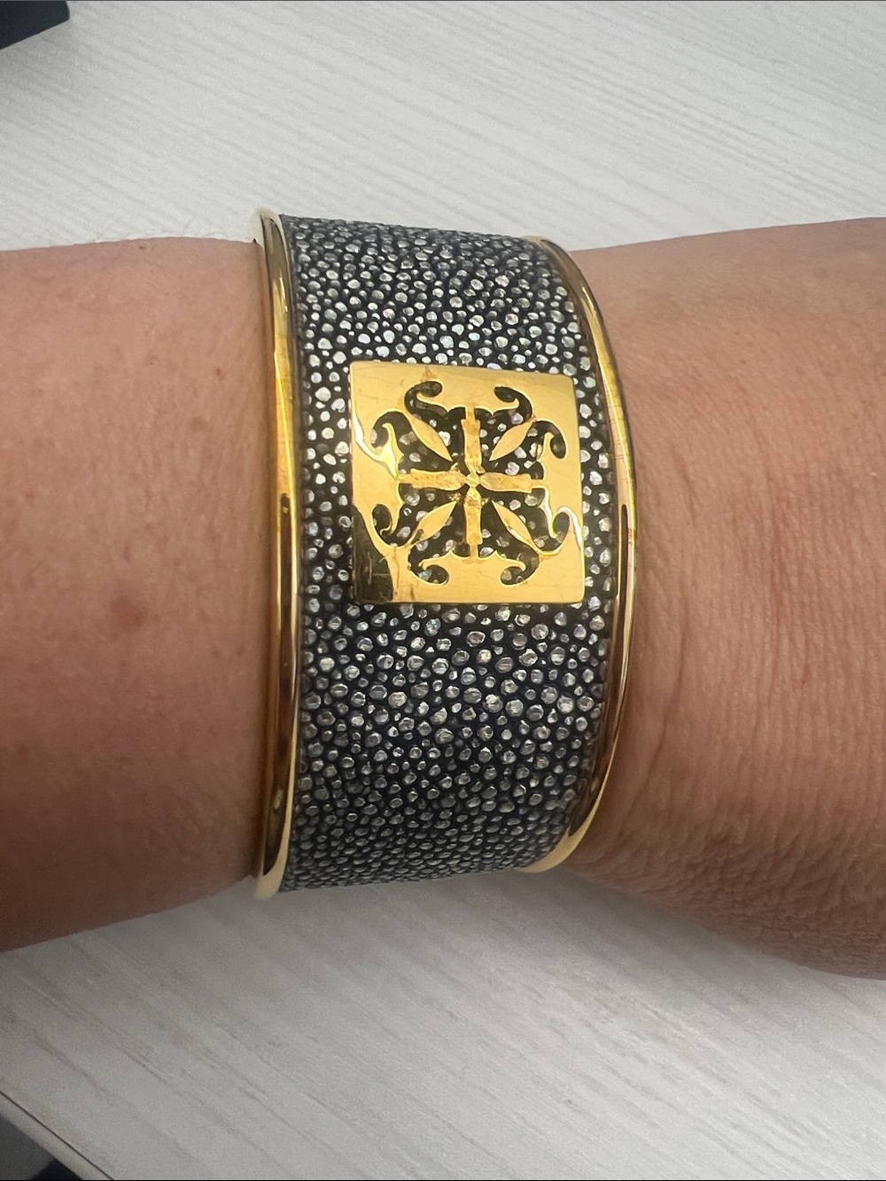 Rustic Cuff Black and Gold Textured Decorative Cuff Bracelet